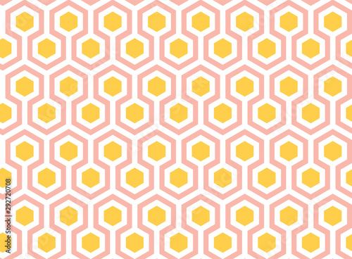 Yellow, Pink and White Hexagons Seamless Pattern. Vector Geometric Ornament. Simple Illustration Packaging and Wrapping