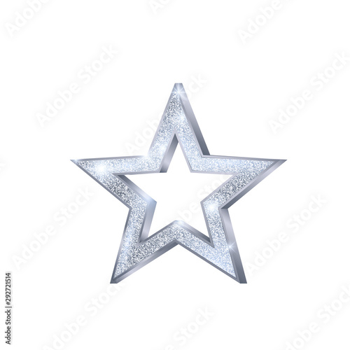 Christmas Silver Star Holiday Decoration Element. Decoration element for greeting card or banner. Vector illustration isolated on white background