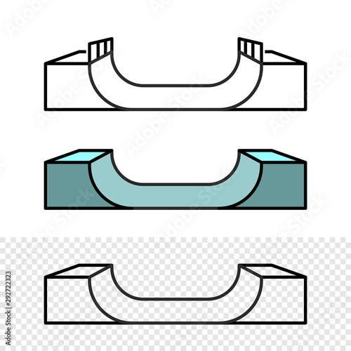 Skateboard ramp illustration. Side view outline style skate park construction.