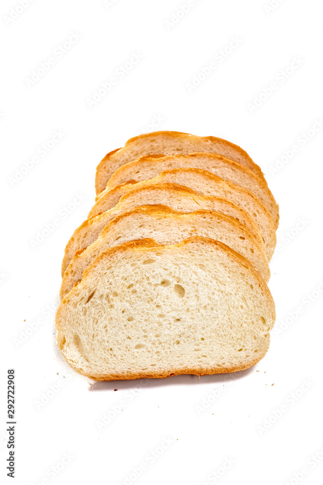 Slices of wheat bread for toast on white isolated background