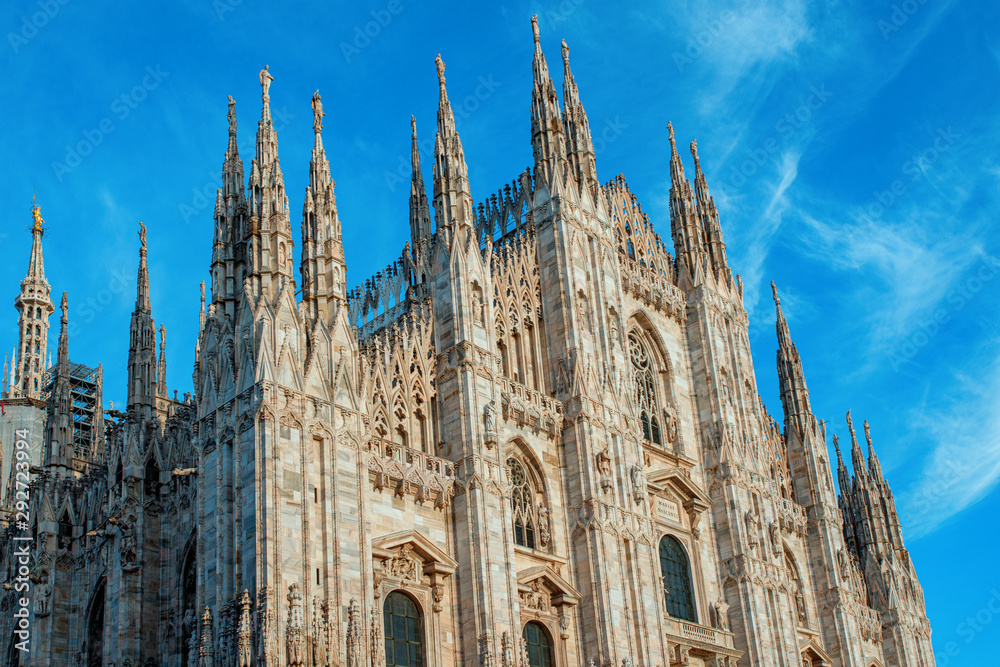Duomo of Milan and blue sky. Milan Cathedral , Italy