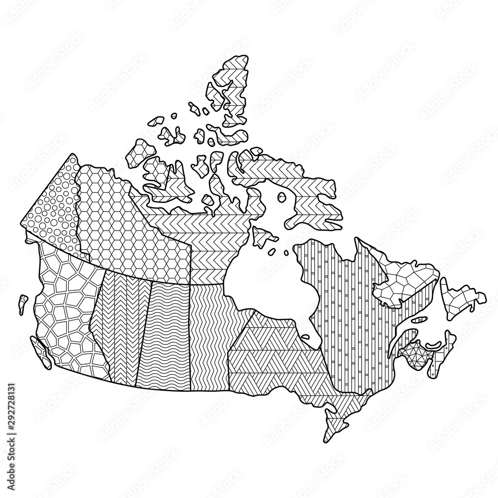 Coloring page Canada map administrative division regions with different
