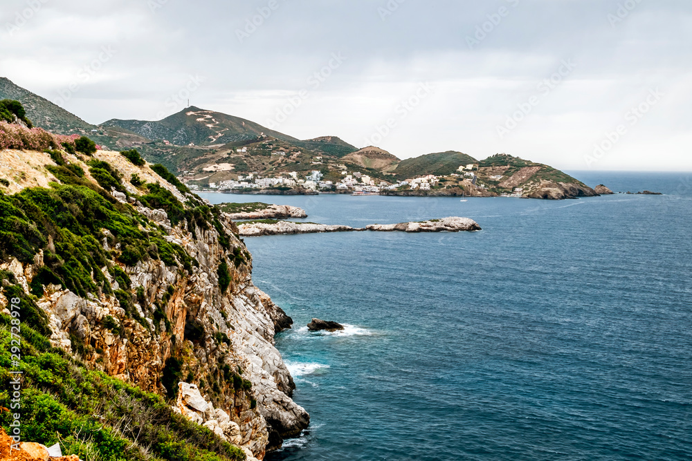 Cliffs on the coast of Crete in the Mediterranean Sea in Greece