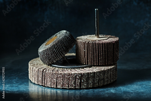 Canvas Print abrasive tools flap discs on metalic background