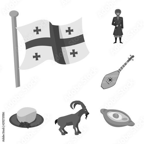 Vector design of attributes and tourism logo. Set of attributes and national stock symbol for web.