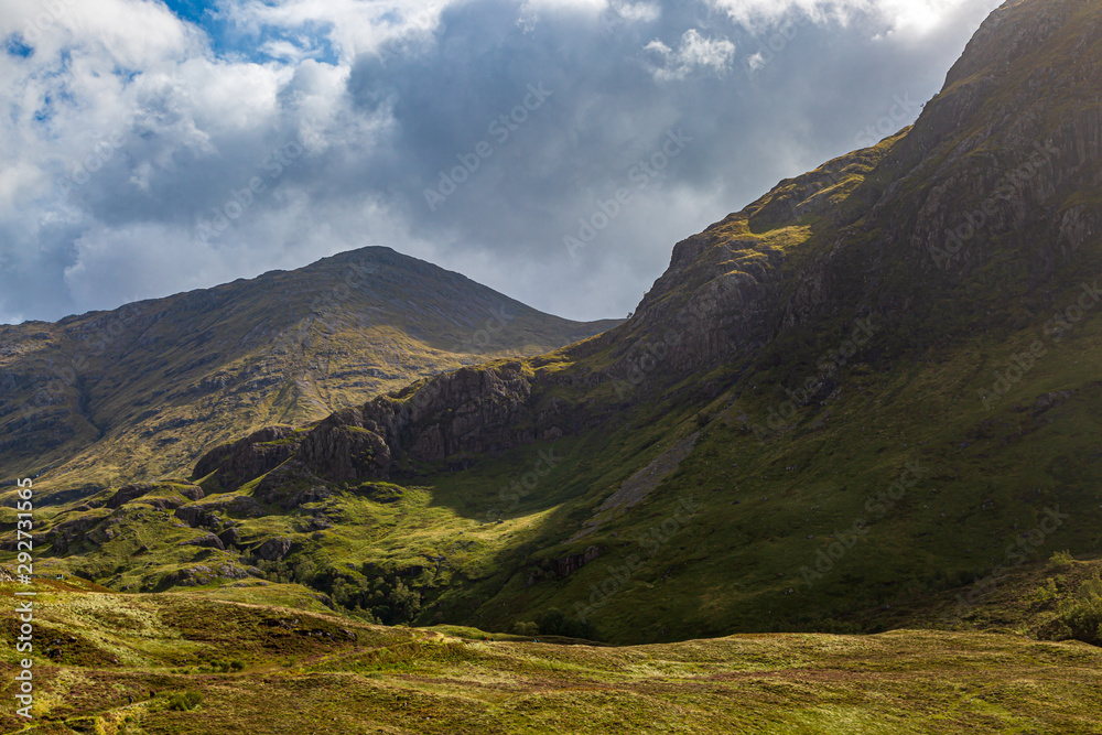 Rugged mountains in the Scottish Highlands on a September day