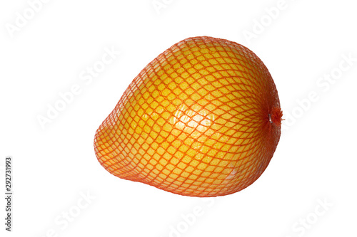 Pomelo in a grid on a white background  isolateA ripe pomelo is packaged in a grid. Pomelo isolated on a white background. Citrus maxima or Citrus grandis.