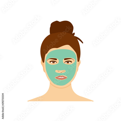 Woman with clay nourishing green mask on her face isolated on white background