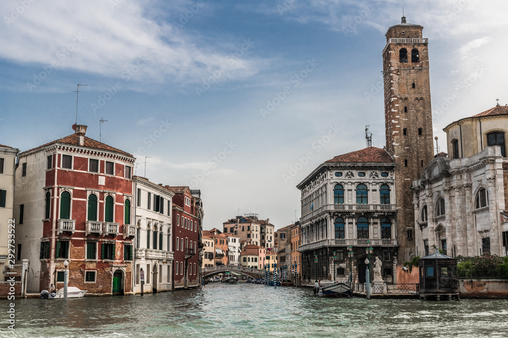 High tower on the banks of the Grand canal