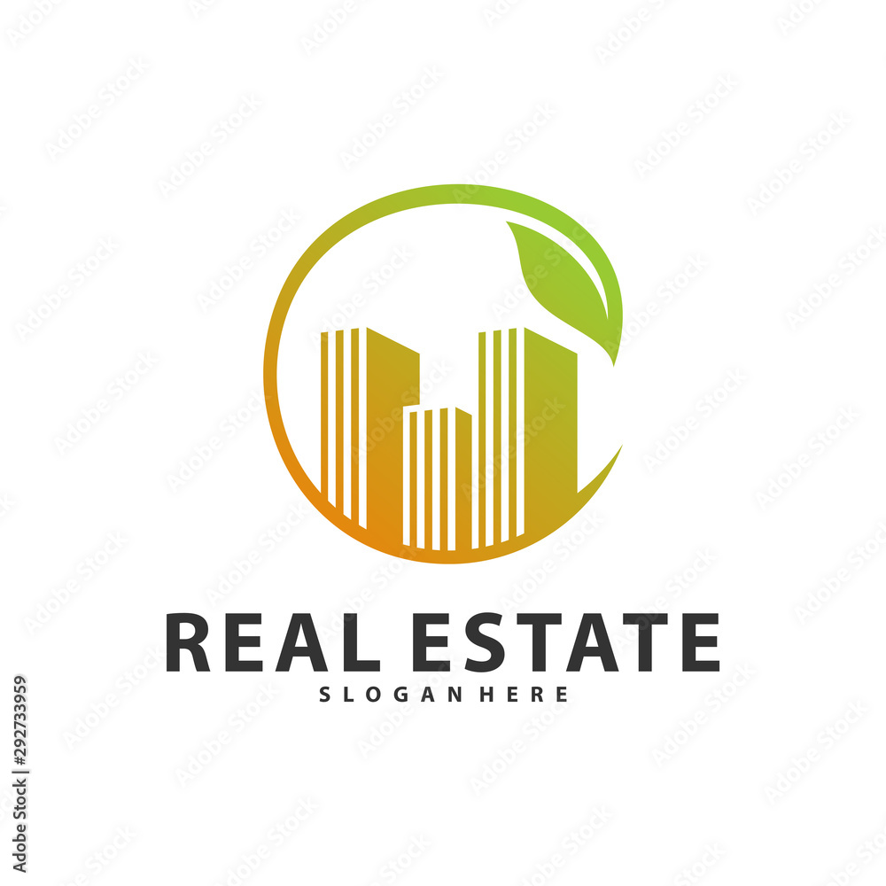 Nature Building Idea logo template, Modern City with Leaf logo designs concept, Real Estate logo Vector Illustration