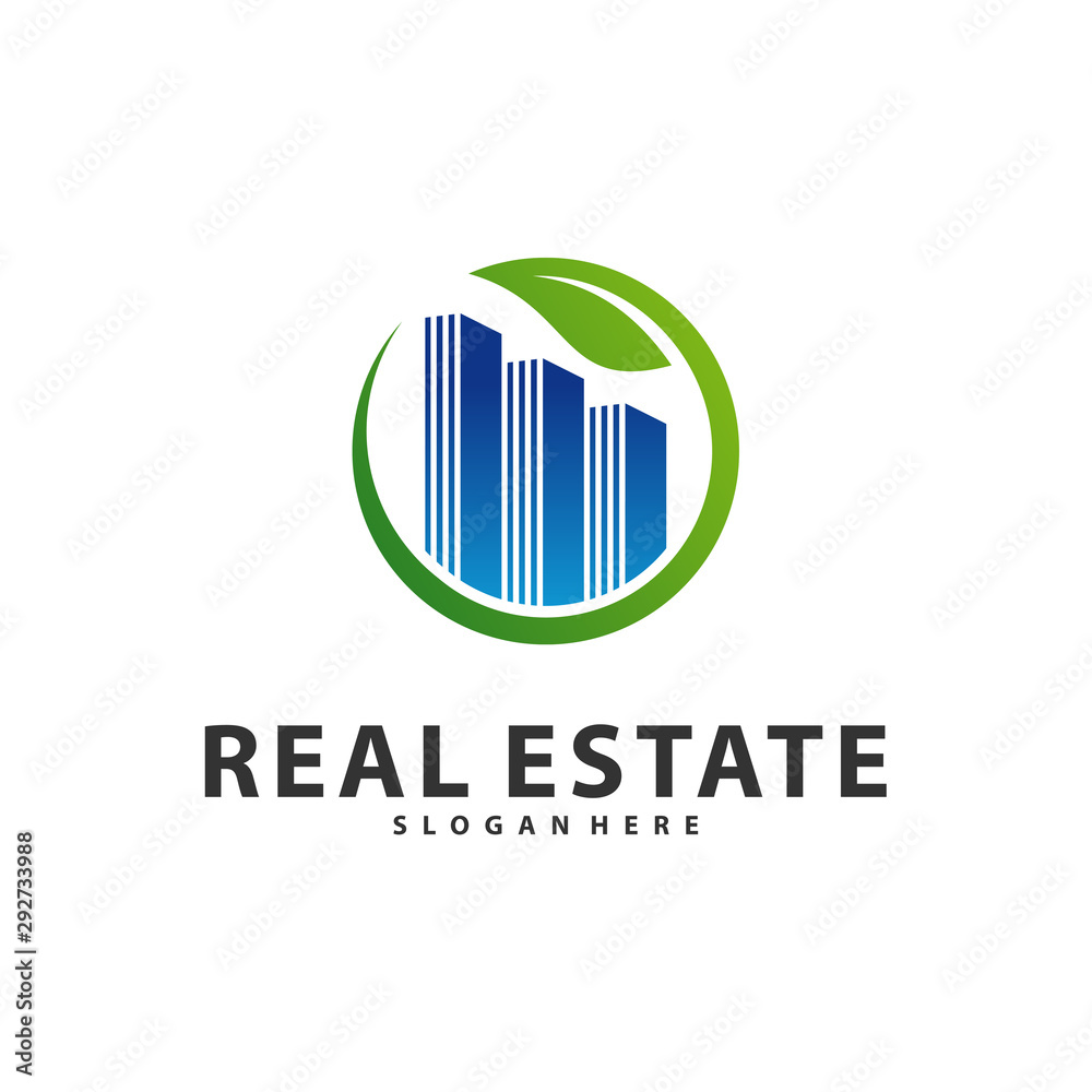 Nature Building Idea logo template, Modern City with Leaf logo designs concept, Real Estate logo Vector Illustration Nature Building Idea logo template, Modern City with Leaf logo designs concept, Real Estate logo Vector Illustration