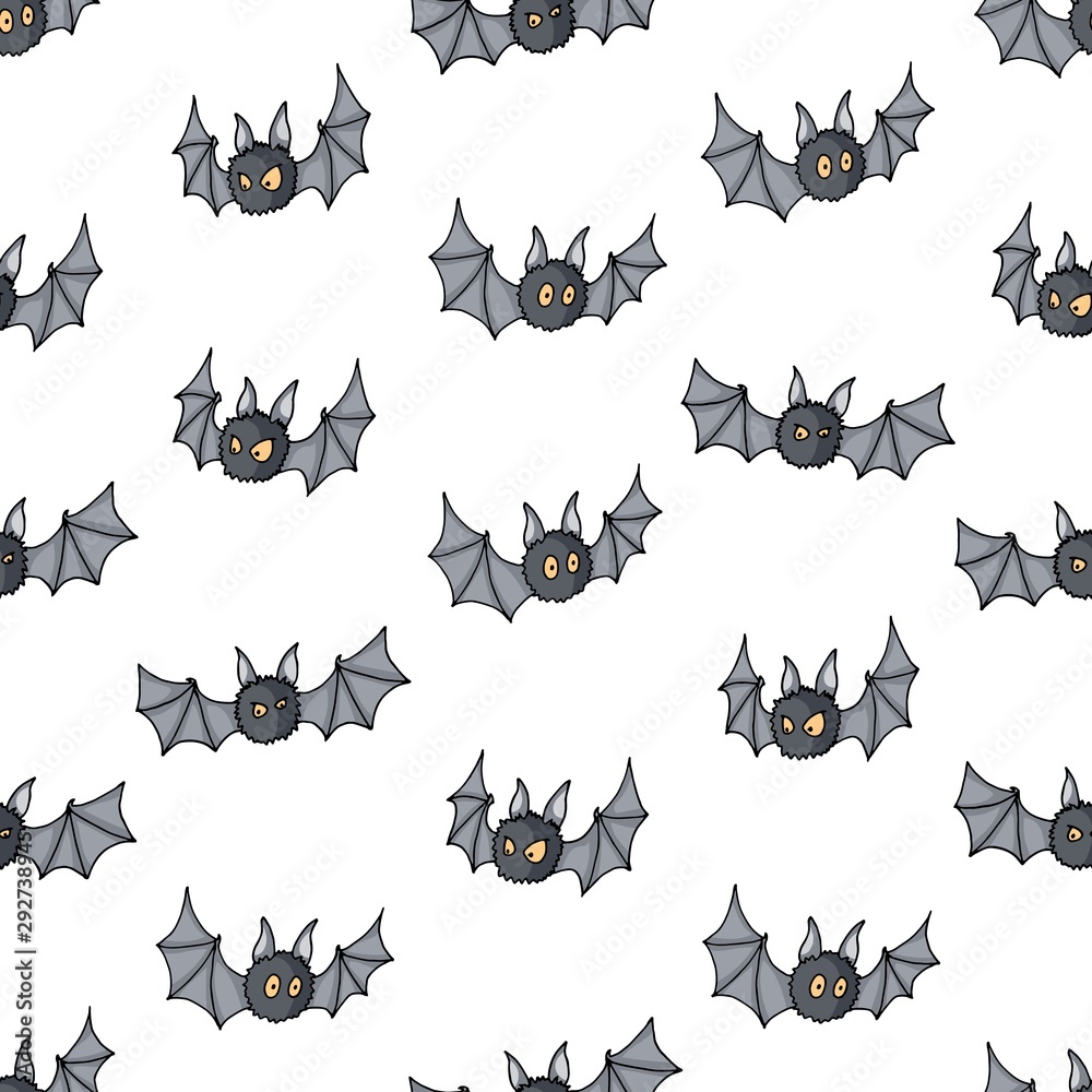 Seamless pattern with Cartoon bats. Cute vampire bat, flying mammal backdrop