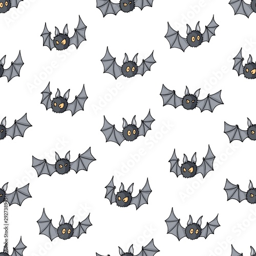 Seamless pattern with Cartoon bats. Cute vampire bat, flying mammal backdrop