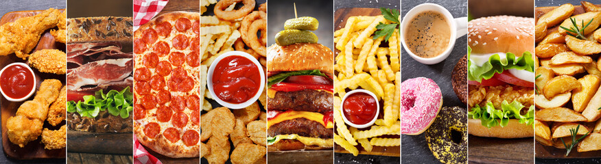 collage of various fast food meals and drinks