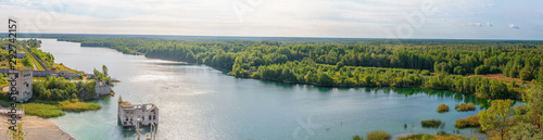The Rummu quarry is a submerged limestone quarry located in Rummu, Estonia.