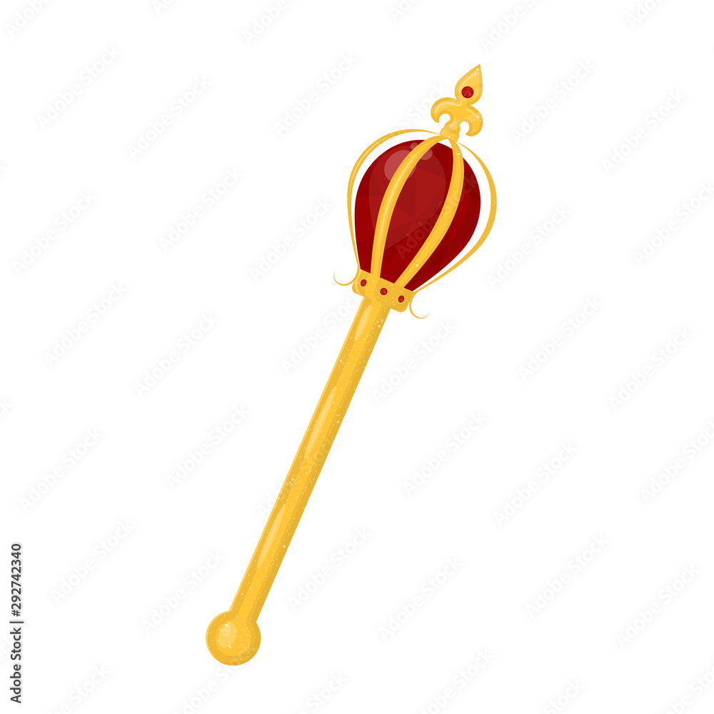 Cartoon Color Golden Royal Regal Scepter. Vector