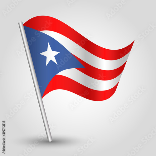 vector waving simple triangle rican flag on slanted silver pole - symbol of puerto rico with metal stick - anglo america