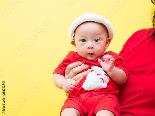 three-month cute baby newborn in lovely action