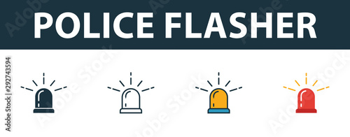 Police Flasher icon set. Premium symbol in different styles from security icons collection. Creative police flasher icon filled, outline, colored and flat symbols