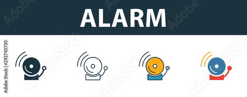 Alarm icon set. Premium symbol in different styles from security icons collection. Creative alarm icon filled, outline, colored and flat symbols