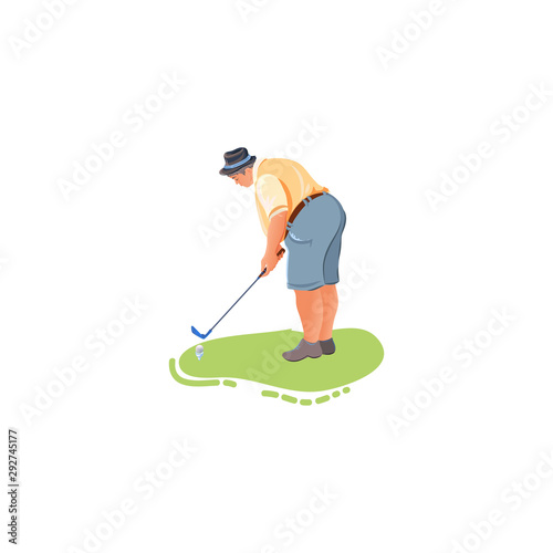 Man playing golf with golf club on grass vector illustration