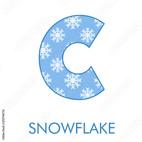 Logotipo letra C con patrón con estrellas de nieve en blanco y azul