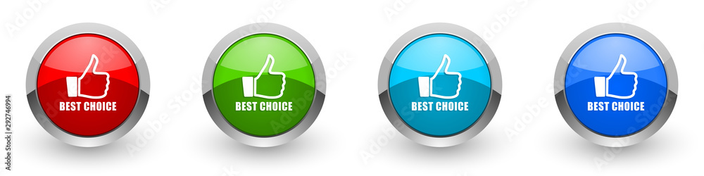Best choice silver metallic glossy icons, red, set of modern design buttons for web, internet and mobile applications in four colors options isolated on white background Best choice silver metallic glossy icons, red, set of modern design buttons for web, internet and mobile applications in four colors options isolated on white background
