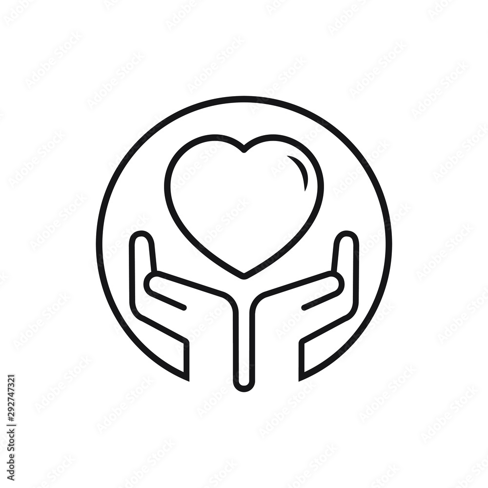 Charity symbol. Heart on the palm icon. Vector illustration Charity symbol. Heart on the palm icon. Vector illustration
