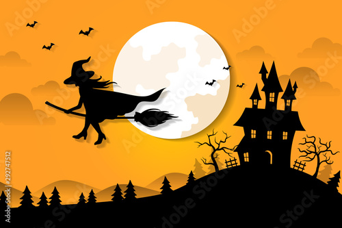 halloween greeting car in paper cut style