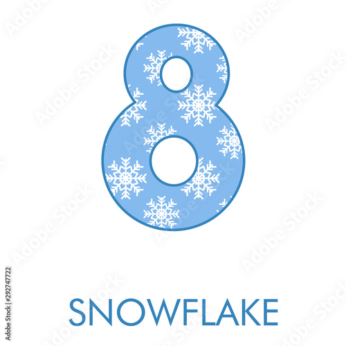 Logotipo número 8 con patrón con estrellas de nieve en blanco y azul