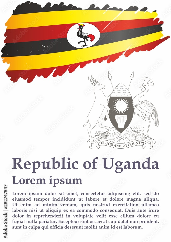 Flag of Uganda, Republic of Uganda. Template for award design, an official document with the flag of Uganda. Bright, colorful vector illustration for graphic and web design. Flag of Uganda, Republic of Uganda. Template for award design, an official document with the flag of Uganda. Bright, colorful vector illustration for graphic and web design.