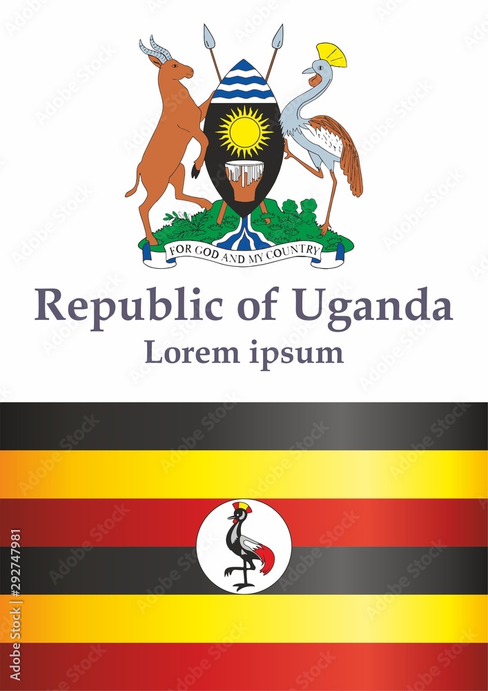 Flag of Uganda, Republic of Uganda. Template for award design, an official document with the flag of Uganda. Bright, colorful vector illustration for graphic and web design.
