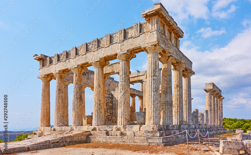 Ancient ruins of Temple of Aphaea in Aegina Island