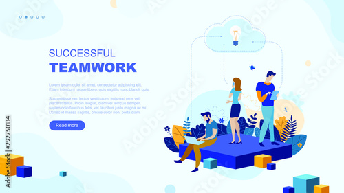 Trendy flat illustration. Successful teamwork page concept. Office workers planing business mechanism, analyze business strategy and exchange ideas.Template for your design works. Vector graphics.