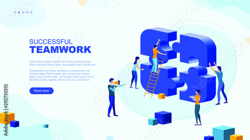 Trendy flat illustration. Successful teamwork page concept. Office workers planing business mechanism, analyze business strategy and exchange ideas.Template for your design works. Vector graphics.