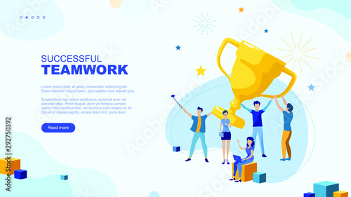Trendy flat illustration. Successful teamwork page concept. Office workers planing business mechanism, analyze business strategy and exchange ideas.Template for your design works. Vector graphics.