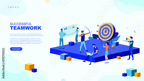 Trendy flat illustration. Successful teamwork page concept. Office workers planing business mechanism, analyze business strategy and exchange ideas.Template for your design works. Vector graphics.