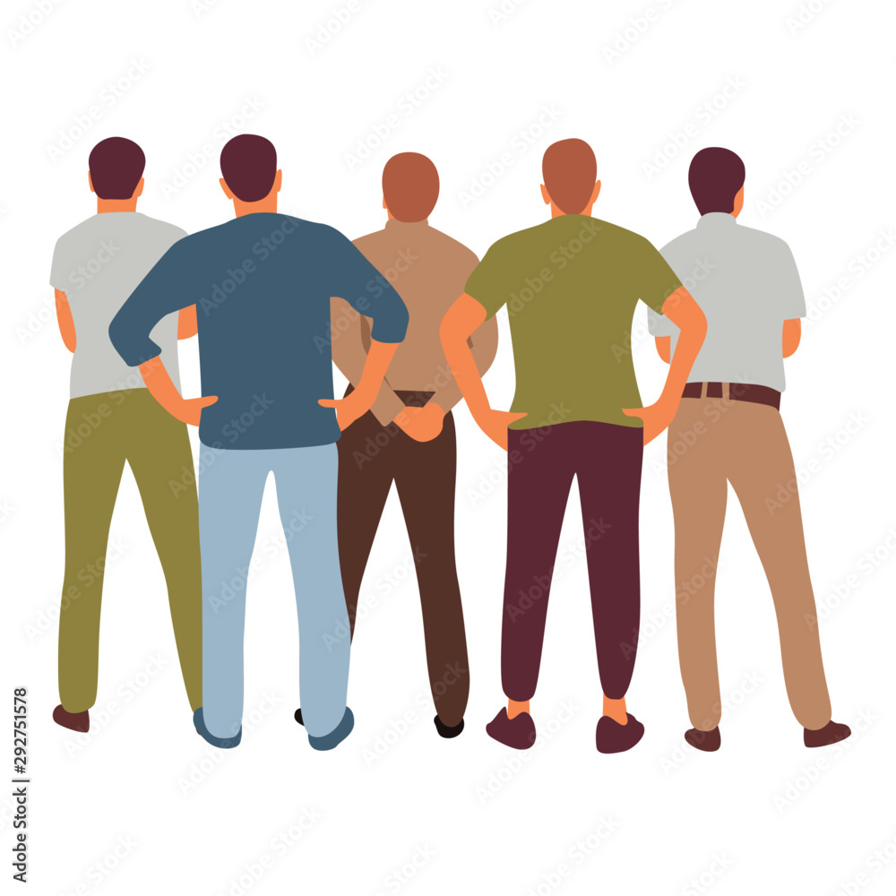vector illustration group of back view people group, male, boy and man ...