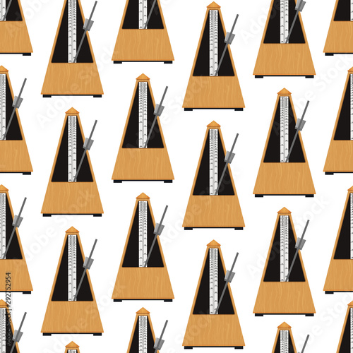 Realistic Detailed 3d Classic Mechanical Metronome Seamless Pattern Background. Vector