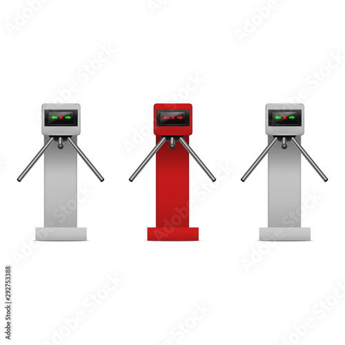 Realistic Detailed 3d Turnstile Entrance Access Set. Vector