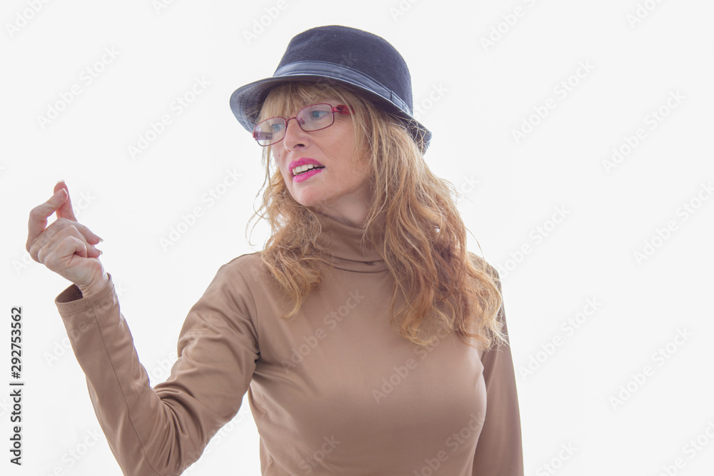 senior adult woman with hat and glasses isolated on white background senior adult woman with hat and glasses isolated on white background