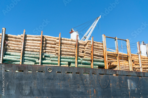 Loaded log ship photo