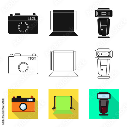 Isolated object of photoshoot and work icon. Collection of photoshoot and hobbies stock vector illustration.