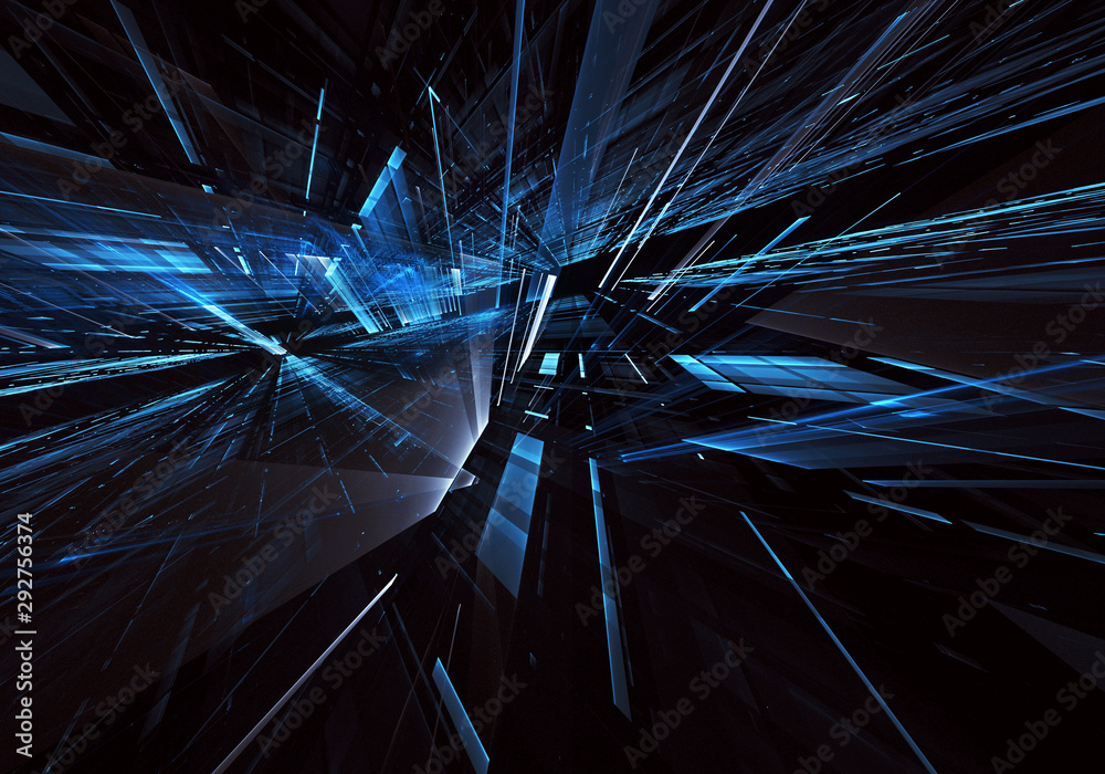 Abstract background with lighting effect. Technological fractal. Abstract 3D fractal background, 3D illustration. - obrazy, fototapety, plakaty 