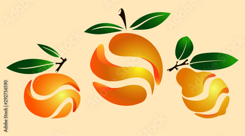Three abstract citruses orange lemon and tangerine on a homogeneous background
