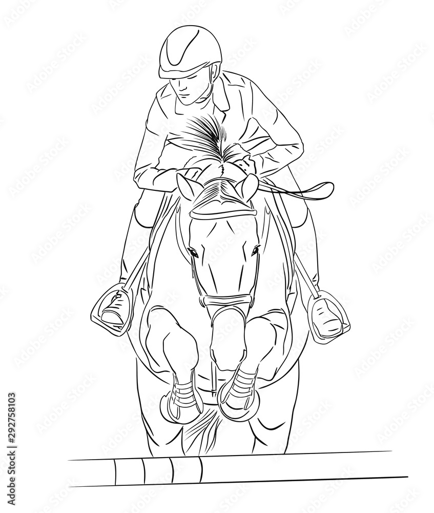 Young rider jumping on a horse, vector sketch Young rider jumping on a horse, vector sketch