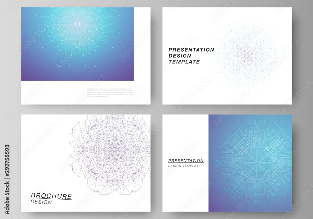 The minimalistic abstract vector illustration layout of the presentation slides design business templates. Big Data Visualization, geometric communication background with connected lines and dots. The minimalistic abstract vector illustration layout of the presentation slides design business templates. Big Data Visualization, geometric communication background with connected lines and dots.