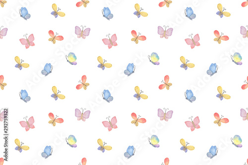 A repeat pattern of small fancy butterflies, simple ornament for textile