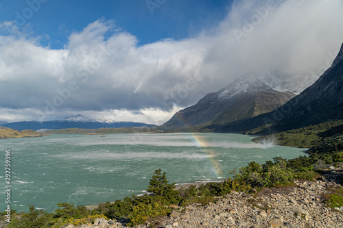 Rainbow over lago nordenskjold, Torres del Paine National Park, Chile photo