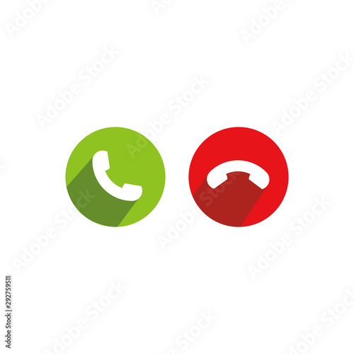 Phone icons for call in red and green circle with shadow for web